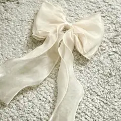 リボン　バレッタ　白　シースルー　SHEIN シーイン