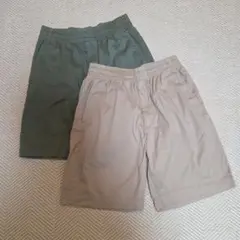 【美品】ユニクロ　ドライストレッチ　イージーショーツ　ベージュ　グリーンのサムネイル