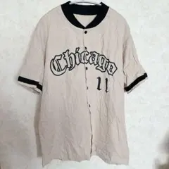 シカゴ ロゴ ベースボールシャツ 【M】 ベージュ 半袖 ストリート Tシャツ