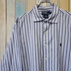 R11☆ポロバイラルフローレン☆ストライプBDシャツ☆ワンポイント刺繍ロゴ☆XL