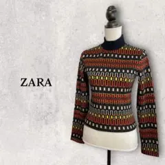 【ZARA】ジャガード ハイネックニット　総柄 レトロ