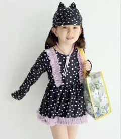 チュールフリル長袖ワンピース水着　帽子セット