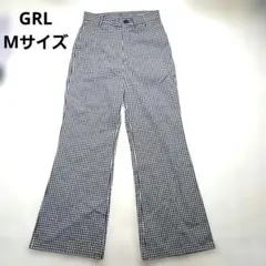 GRL ギンガムチェック フレアパンツ ブーツカット 美脚 ストレッチ 白黒