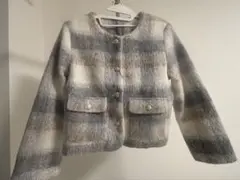 GRL チェック柄シャギージャケット グレー[gn358]