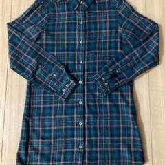 青系チェック柄長袖シャツ