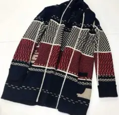 ダブスタ　幾何学模様フード付きカーディガン