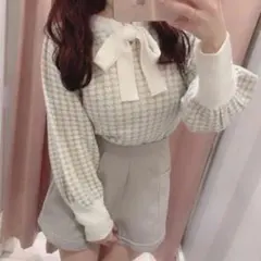 evelyn 千鳥バルーン袖ニット