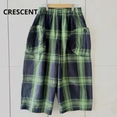 CRESCENT チェック　ワイドパンツ　緑　ネイビーM