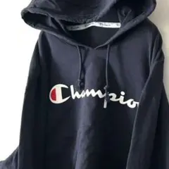チャンピオン ロゴ スウェット パーカー ネイビー 紺色 古着