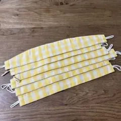 タッセル　 黄色と白のチェック柄 綿生地 6枚セット