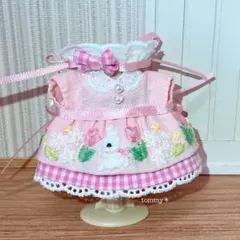 刺繍のワンピース୨୧チューリップとうさぎさん＊子供サイズ　ドール服