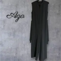 美シルエット✨Aga フロントジップ オールインワン 38 ヤマダヤ