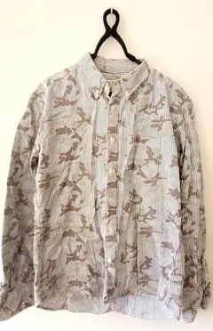 GLOBAL WORK ストライプカモフラージュ長袖シャツ Lサイズ