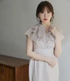 ♡Split Ruffled Check Organza Dress♡汚れあり