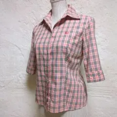 美品✨バーバリーブルーレーベル♡七分袖シャツ♡ノバチェック♡ロゴ刺繍♡38