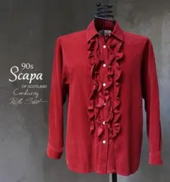 90s スキャパ Scapa ワイン 細畝 コーデュロイ フリルシャツ ブラウスのサムネイル
