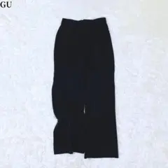 GU ジーユー ワイドパンツ ブラックシンプル オフィスカジュアル サラッと素材