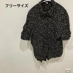 レア✨️黒地に白花柄【フリーサイズ】半袖シャツ 夏服 トップス おしゃれ 薄手