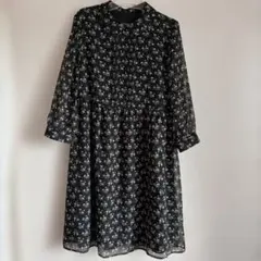 美品★UNIQLO 花柄 七分袖 シフォンワンピース　M size