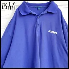 US古着 ロゴ刺繍 ポロシャツ XLサイズ ビッグサイズ 紫