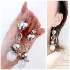 S3 フープピアス　ステンレス　ハート♡淡水パール　天然石クリアクォーツ フープピアス ステンレス | me”ドロップフープ バックスタイルも可愛い淡水パールのハートピアス&frasl;イヤリング 淡水パールフープピアスの通販