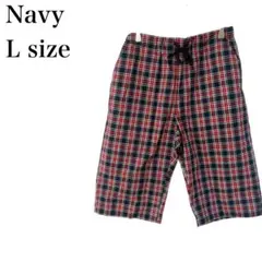 新品♡ネイビー/ハーフパンツ/チェック/ウエストゴム/L/レッド×ネイビー/薄手のサムネイル