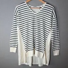 【MICHEL KLEIN】ウール混 Vネック ボーダーニットチュニック38