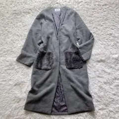 美品【大きいサイズ L】ローリーズファーム　マキシ丈　ノーカラーコート　ボアのサムネイル