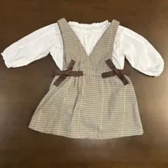 BREEZE 80cm 千鳥柄ジャンスカ・白ロンパースセットのサムネイル