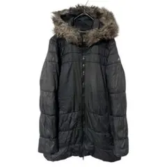 アディダス adidas ロングコート 中綿コート ファー付 黒 L