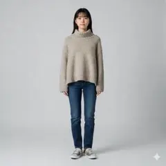 GU タートルネックセーター Mサイズ ベージュ ふわもこ。