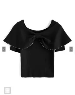 GRL パールリボンニットトップス dr672a ブラック 黒 半袖 ニット