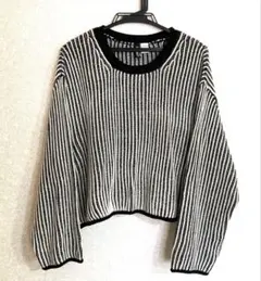 白黒ストライプ ニットセーター 長袖