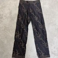 00's y2kダークブラウン ブラック 抽象模様 パンツ