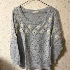 刺繍ニットカットソー