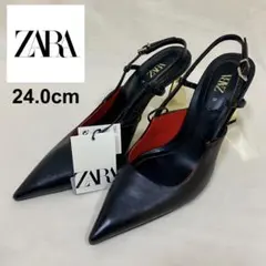 【超美品】 下げ札付き ZARA レザーパンプス ブラック 24.0cm