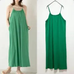カスタネ　カットギャザーキャミワンピース　S ロング丈　緑　キャミワンピ
