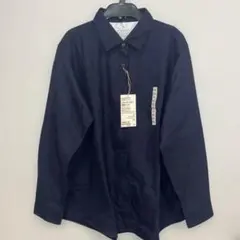新品、無印、ダークネイビー、両面起毛フランネル、レギュラーカラー長袖シャツ
