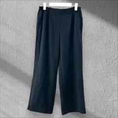 ストレートパンツ ワイドレッグ ハイウエスト ウエストゴム ソリッドカラー