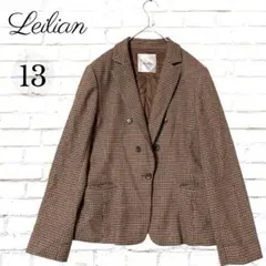 Leilian レリアン テーラードジャケット ブラウン チェック柄 13号