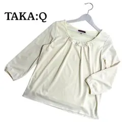 TAKA:Q 7分袖トップス ブラウス オフホワイト シースルー 美品 ビジュー
