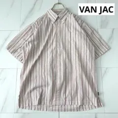 VAN JAC 半袖 ボタンダウンシャツ マルチストライプ 綿　Lのサムネイル