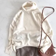 美品 ポールスチュアート カシミヤ100% タートルネックニット アイボリー 6