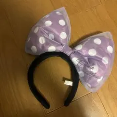 ミニーマウス風 紫色 水玉リボンカチューシャ
