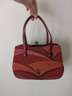 美品　和装用ハンドバッグ 赤系　オレンジ　がま口