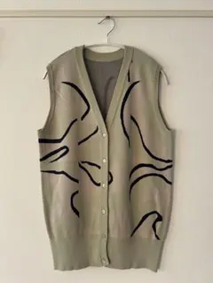 Ameri(アメリ)オリーブグリーン 抽象模様 ニットベスト