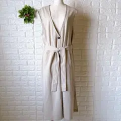 a1226 ブルーストライブ Vネック ロングジレ ベスト M ベージュベルト付