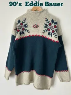 Eddie Bauer セーター　ニット　ロールネック　90's 古着　ウール