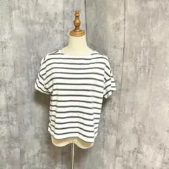 無印良品　太番手天竺編み ボートネック　ボーダー　Tシャツ　シンプル　カジュアル