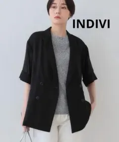 【INDIVI】インディヴィ　リネンライク半袖ダブルジャケットのサムネイル